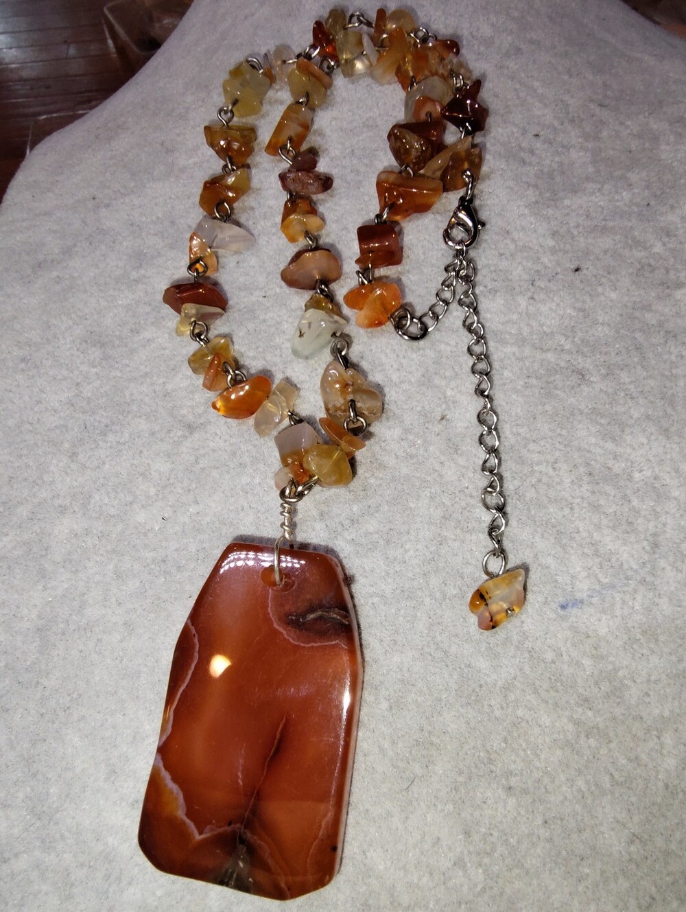 Artisan Carnelian Pendant Necklace 20" Adjustable, 2" Stone